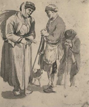 Klengel-Album von Kirchbach. Kuh- und Ziegenmelken. Bleistiftzeichnung und Sepia; 19 x 15,8 cm (vor 1824; J. C. Klengel). Freiberg, Privatbesitz