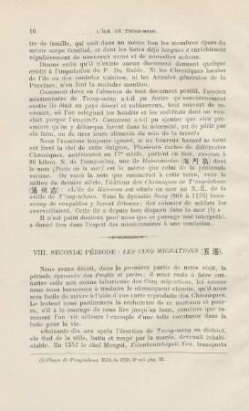 VIII. Seconde période: Les cinq migrations