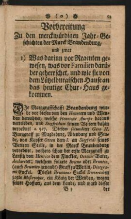 Vorbereitung Zu den merckwürdigen Jahr-Geschichten der Marck Brandenburg, ...