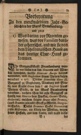 Vorbereitung Zu den merckwürdigen Jahr-Geschichten der Marck Brandenburg, ...