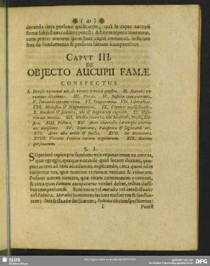 Caput III. De Obiecto Aucupii Famae