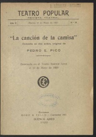 2.1920=Nr. 28: La canción de la camisa : comedia en dos actos