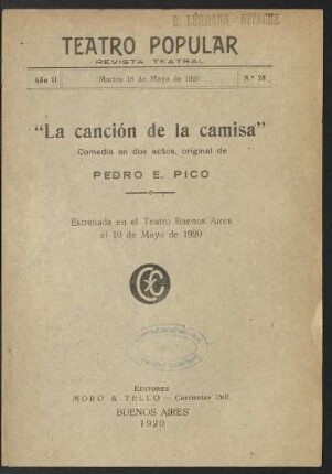 2.1920=Nr. 28: La canción de la camisa : comedia en dos actos