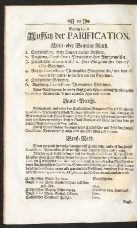 Beylag Lit. B. Auffsatz der Parification