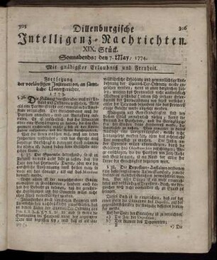 Sonnabends: den 7. May 1774.