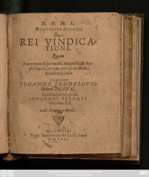 Disputatio Iuridica De Rei Vindicatione