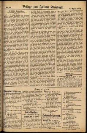 Zweite Ausgabe vom Donnerstag, den 08. April 1886.
