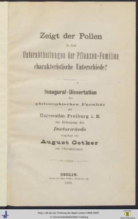 Zeigt der Pollen in den Unterabtheilungen der Pflanzen-Familien charakteristische Unterschiede?