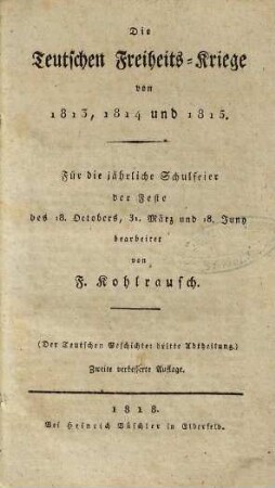 Die deutsche Geschichte, 3. Die teutschen Freiheits-Kriege von 1813, 1814 und 1815