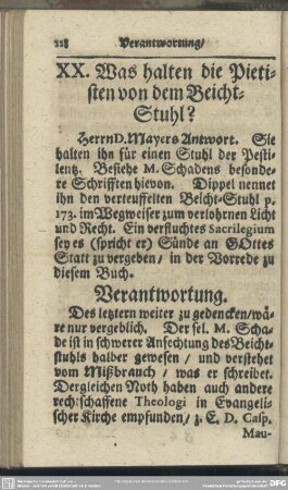 XX. Was halten die Pietisten von dem Beicht-Stuhl?