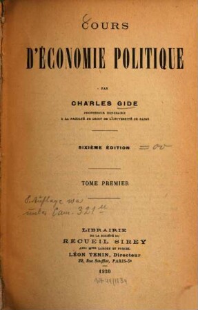 Cours d'économie politique, 1
