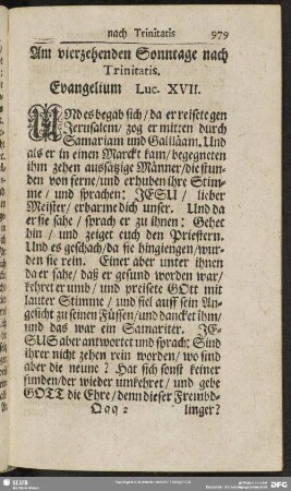 Am vierzehenden Sonntage nach Trinitatis. Evangelium Luc. XVII