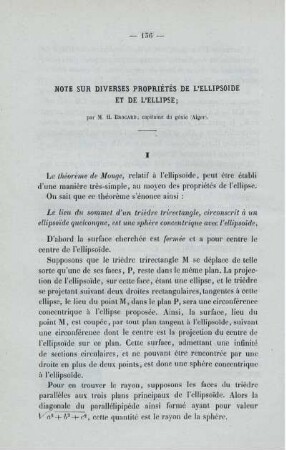 Note sur diverses propriétés de l´ellipsoide et de l´ellipse.