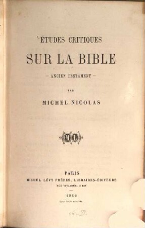 Études critiques sur la Bible : Ancien Testament