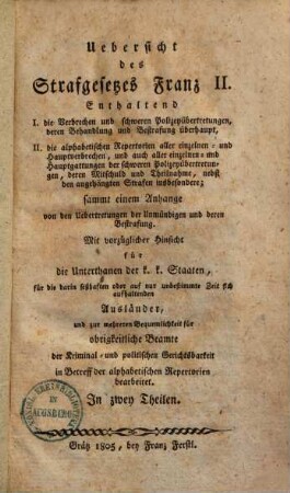 Übersicht des Strafgesetzes Franz II.