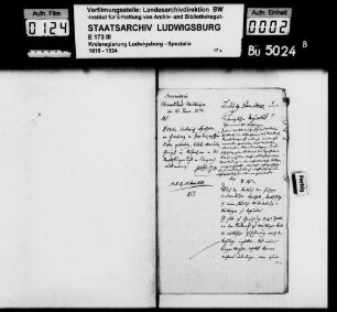 Gesuch des Apothekers Wilhelm Dieterich, geb. 13.04.1807 in Hornberg (Baden), um Aufnahme in das württ. Staatsbürgerrecht zwecks bürgerlicher Niederlassung in Waiblingen