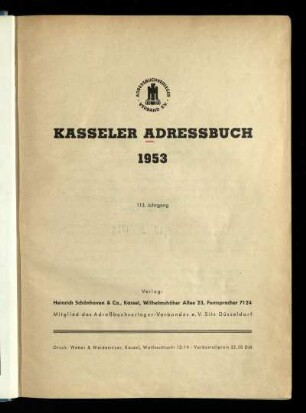 Jg. 113.1953: Kasseler Adressbuch