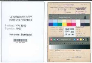 Entnazifizierung Bernhard Henseler , geb. 08.03.1907 (Bahnangestellter)