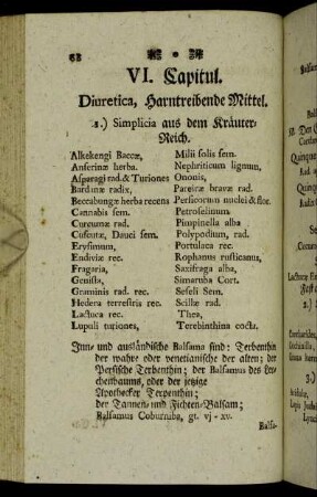 VI. Capitul. Diuretica, harntreibende Mittel.
