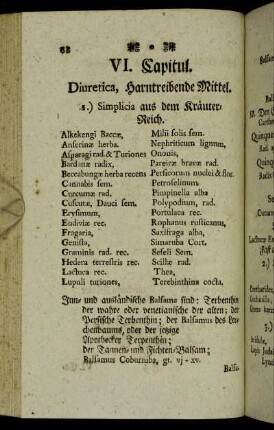 VI. Capitul. Diuretica, harntreibende Mittel.