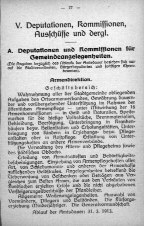 V. Deputationen, Kommissionen, Ausschüsse und dergleichen