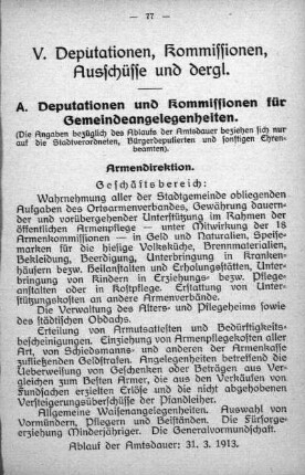 V. Deputationen, Kommissionen, Ausschüsse und dergleichen