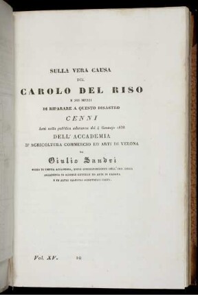 Sulla Vera Causa Del Carlo Del Riso E Sui Mezzi Di Riparare A Questo Disastro.