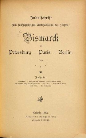 Otto v. Bismarck : Von [H. Robolsky] (Bismarck), IV. Bismarck in Petersburg - Paris - Berlin