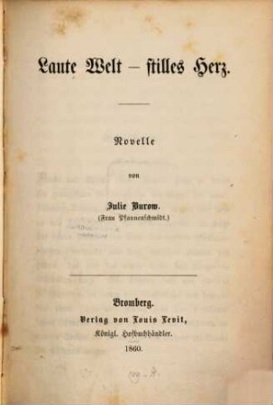 Laute Welt - stilles Herz : Novelle von Julie Burow. 