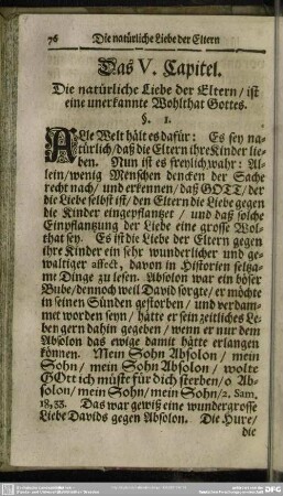 Das V. Capitel. Die natürliche Liebe der Eltern, ist eine unerkannte Wohlthat Gottes