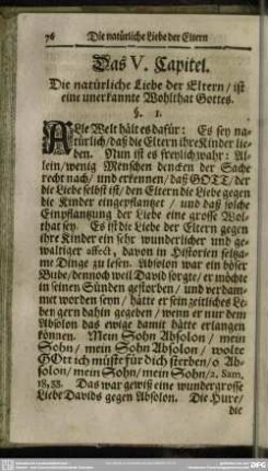 Das V. Capitel. Die natürliche Liebe der Eltern, ist eine unerkannte Wohlthat Gottes