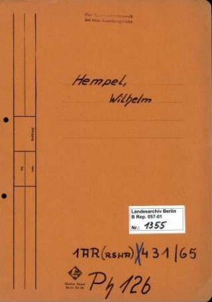 Personenheft Wilhelm Hempel (*04.07.1907), SS-Hauptsturmführer