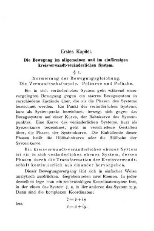 Erstes Kapitel - Die Bewegung im allgemeinen und im einförmigen kreisverwandt-veränderlichen System.