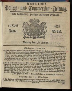 28tes Stueck, Montag den 9ten Julius. 1787