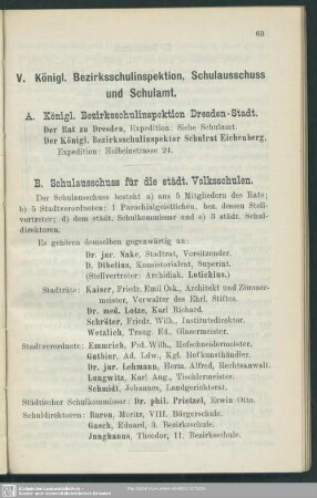 V. Königliche Bezirksschulinspektion, Schulausschuss und Schulamt