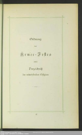 Ordnung des Armee-Festes sowie Verzeichniß der mitwirkenden Offiziere
