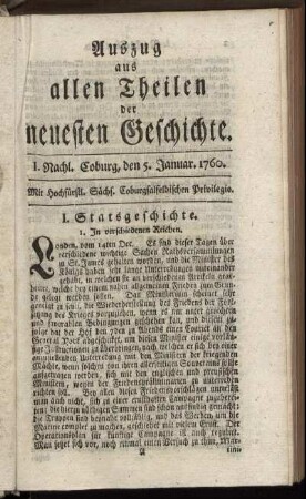 I. Nachl. Coburg, den 5. Januar. 1760.