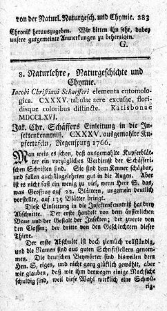8) Naturlehre, Naturgeschichte und Chymie.