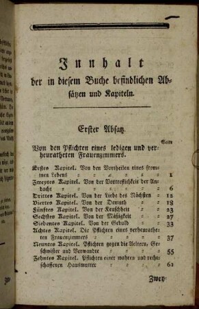 Innhalt der in diesem Buche befindlichen Absätzen und Kapiteln.