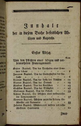 Innhalt der in diesem Buche befindlichen Absätzen und Kapiteln.