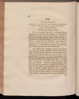 VII. Passages Tires De L'Histoire Des Grands Vezirs &c. Avec L'Histoire Du Grand Sobieski [...]