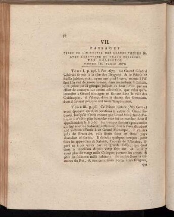 VII. Passages Tires De L'Histoire Des Grands Vezirs &c. Avec L'Histoire Du Grand Sobieski [...]