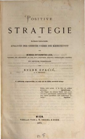 Positive Strategie oder kritisch-historische Analysis der Gesetze über die Kriegskunst von Heinrich Antonowitsch Leer