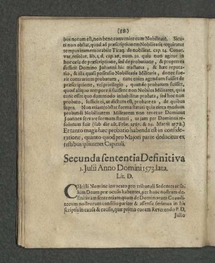 Lit. D. Secunda sententia Definitiva 1. Julii Anno Domini 1573. lata