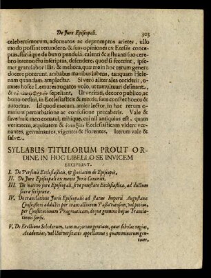 Syllabus Titulorum Prout Ordine In Hoc Libello Se Invicem Excipiunt.