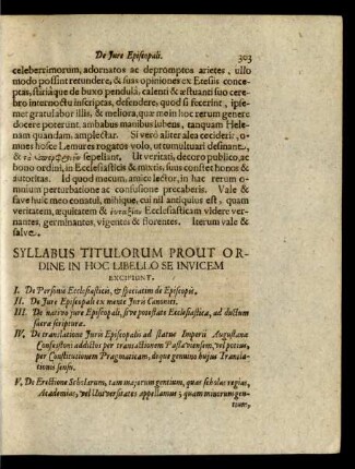 Syllabus Titulorum Prout Ordine In Hoc Libello Se Invicem Excipiunt.