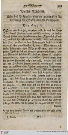 Vierter Abschnitt: Ueber das Präparieren oder anatomische Zubereitung des Herzens und der Blutgefäße