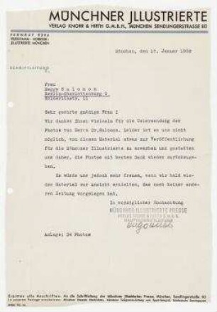 Münchner Illustrierte, Verlag Knorr & Hirth an Maggy Salomon