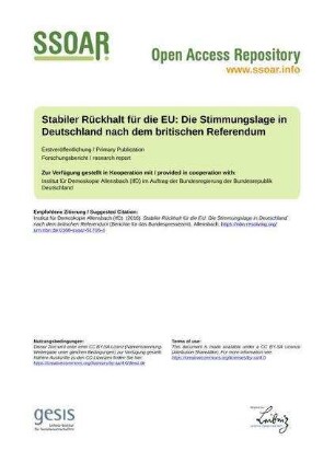 Stabiler Rückhalt für die EU: Die Stimmungslage in Deutschland nach dem britischen Referendum