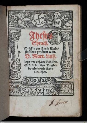 Jhesus Syrach : Welcker ym Latin Ecclesiasticus genömet wert